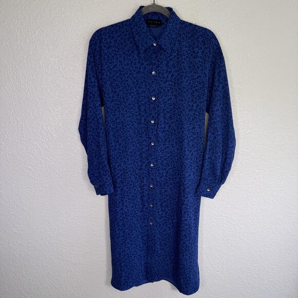 Hatch Kaia Dress Womens 1 Small Leopard Animal Print Shirtdress Blue Button Up - Picture 1 of 11